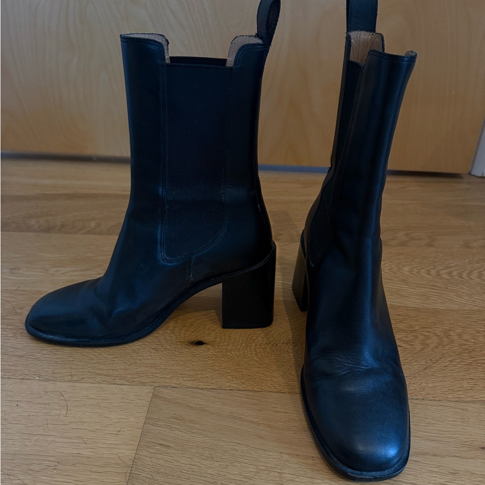 & Other Stories Black Leather Chelsea Boots Block Heel EU 39 US 8 Women's